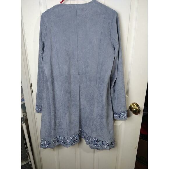 Curations Grey Blue Embroidery Floral Long Sleeve Lon Open Jacket. Size S - Picture 10 of 10
